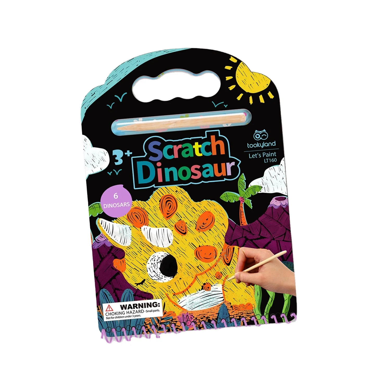 Scratch Art Book for Kids with Wooden Stylus Rainbow Creative Dinosaur DIY Drawing Toys Set Painting Kit
