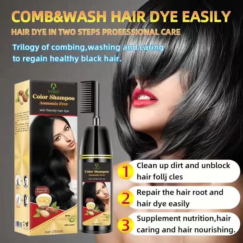 Private label semi permanent  non allergic natural herbal hair color dye comb with brush 250 ML