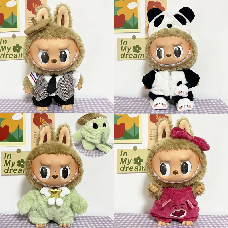 2009 38cm Vinyl Plush Doll Replacement Time To Chill Doll Dinosaur Jumpsuit Cute Dress Outfit Clothes Only Labubu