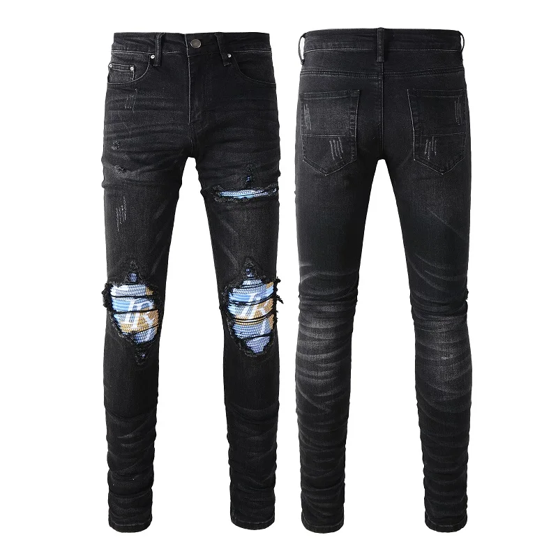 AIPA Dropshipping Ripped Distressed Leather Star Patch Designer Mens Denim Jeans