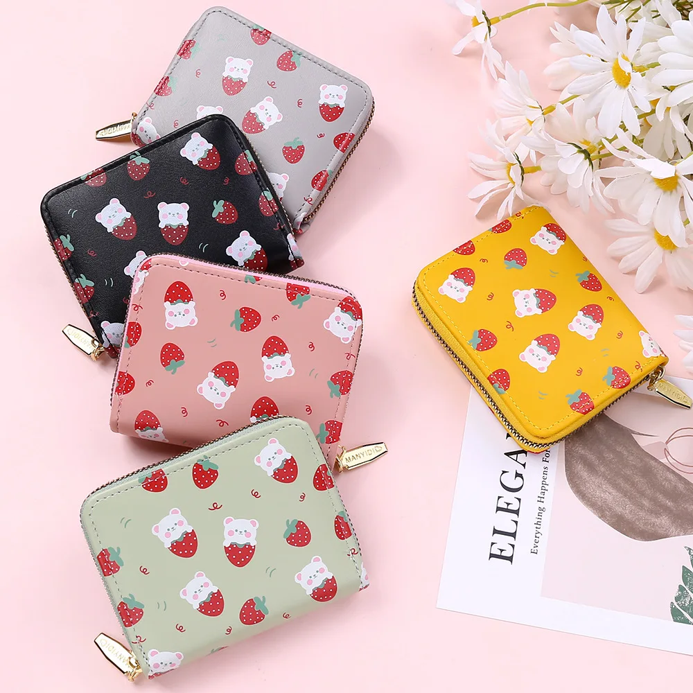 Short Wallet Strawberry Print Card Bag Student Small Fresh Clutch Purse Wholesale Mini Cute Female Girl Wallets