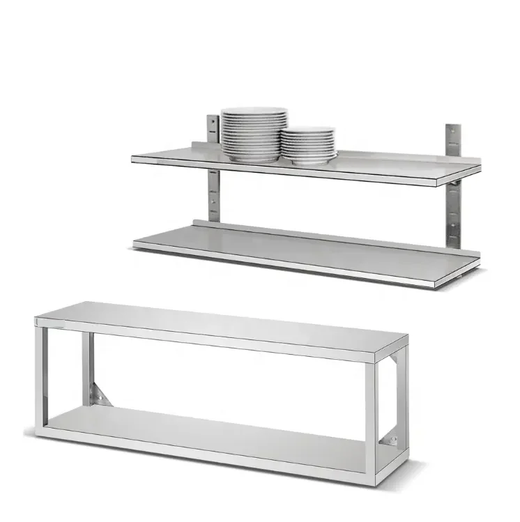 Customized SUS 201 304 commercial kitchen Wall Shelf stainless steel microwave oven floating shelves wall mount storage shelf