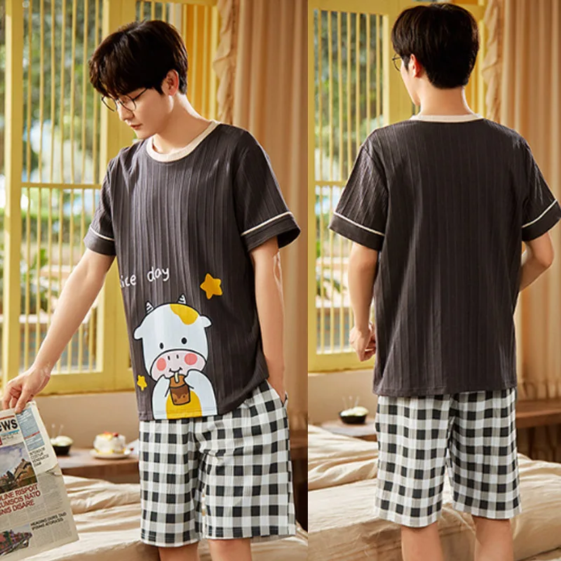 AIMINYZ 2023 Sleepwear Women Short Sleeve Knitted Cotton Short Sleeved Women And MenPullover Homewear Casual Clothes At Home