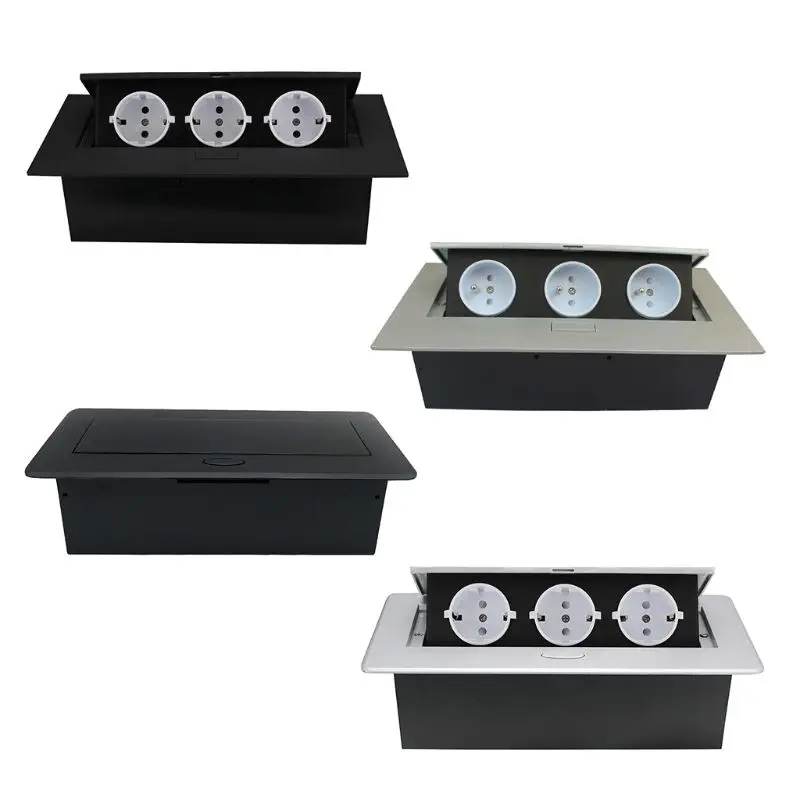 Multimedia Outlet Connection Box Desktop Pop-up 3 Power EU Plug Socket for Home