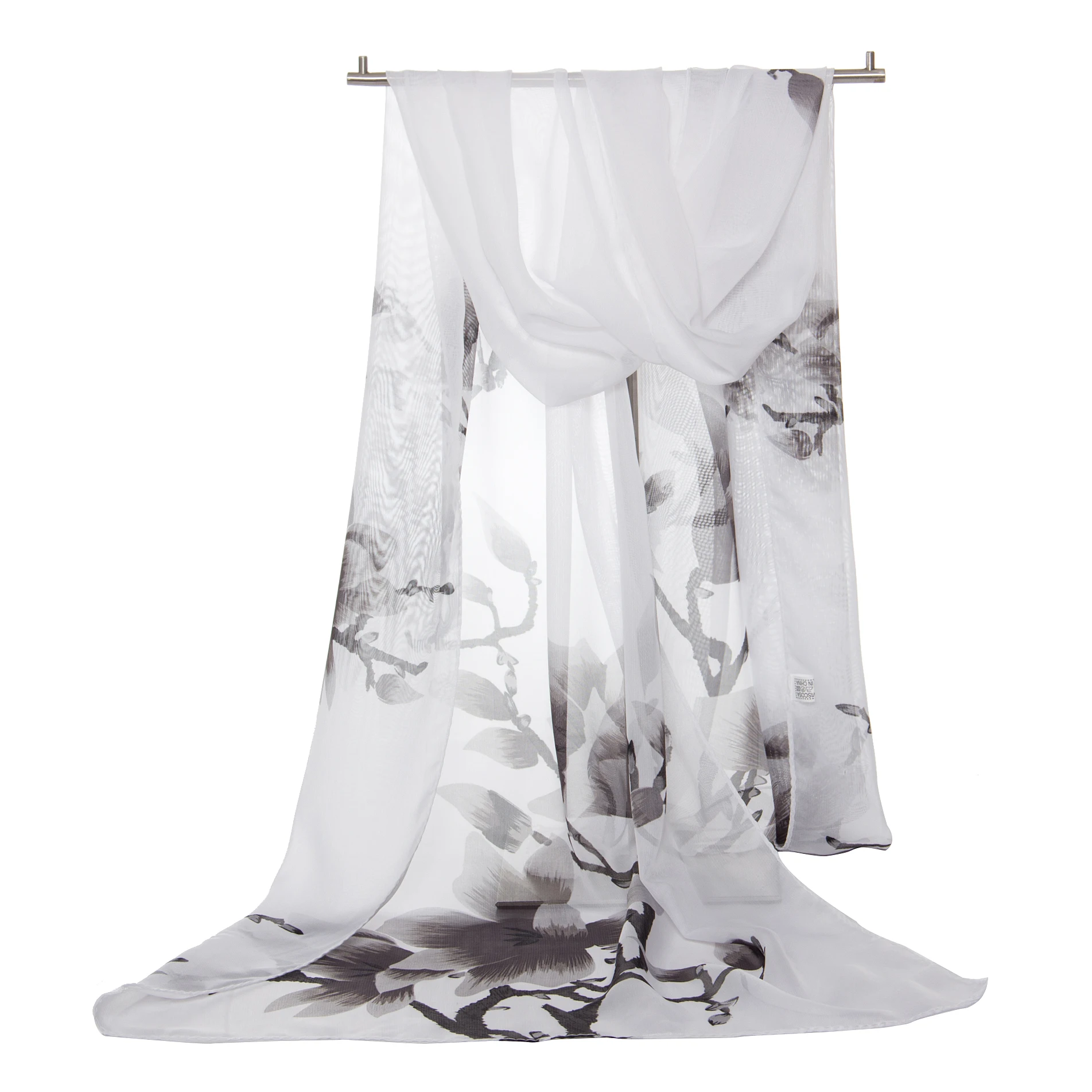 Beautiful White Printed  Chiffon Georgette Scarf Elegant Square Style Shawl Summer Sun Protection for Women