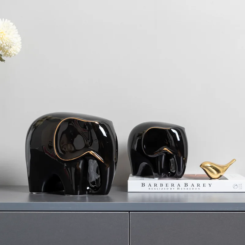 Modern Creative Auspicious Elephant Ceramic Ornament Light Luxury Solid Colour Lovely Animal Desktop Home Decorations