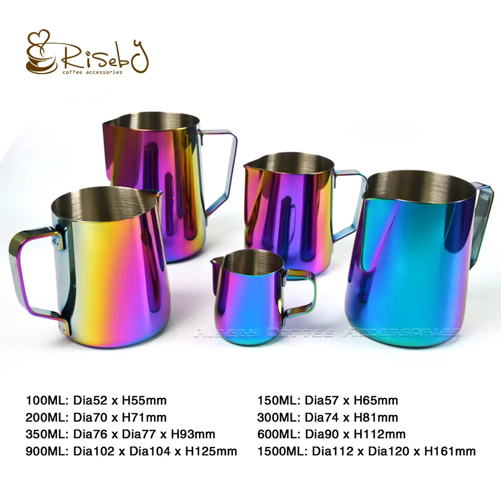 600ml Barista Tool Rainbow Latte Art Stainless Steel Coffee Milk Frothing Jug Espresso Steaming Pitcher and Melting Pot Set