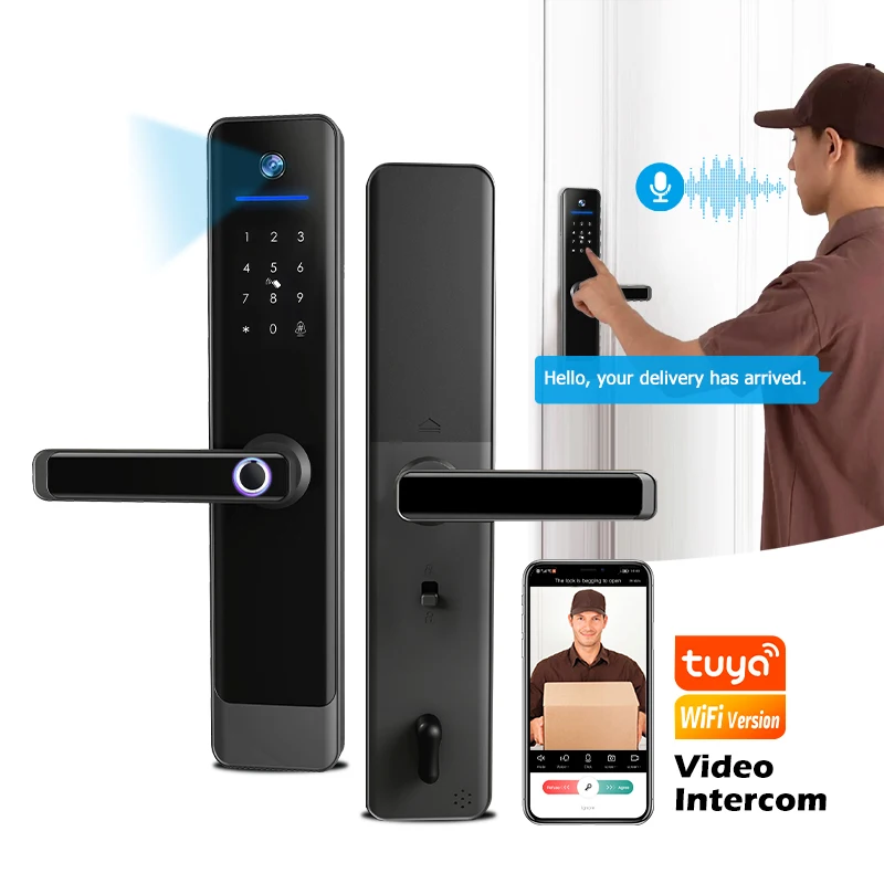 Tediton Fechadura Digital Smart Lock Tuya App Wifi Camera Mortise Electronic Handle Biometric Fingerprint Door Lock Outdoor