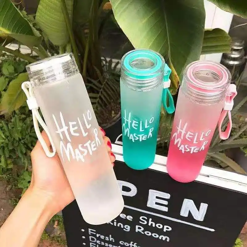 Custom Creative Colorful Glass Water Bottle Frosted Drinkware Cheap Glass Camp Water Bottles