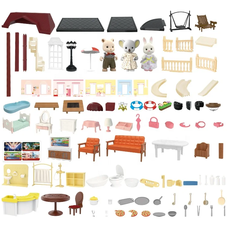 Diy Dollhouse for Girls with Swimming Pool and Slide, Doll House Miniature Furniture Kit, Dollhouse Play Set for Kids