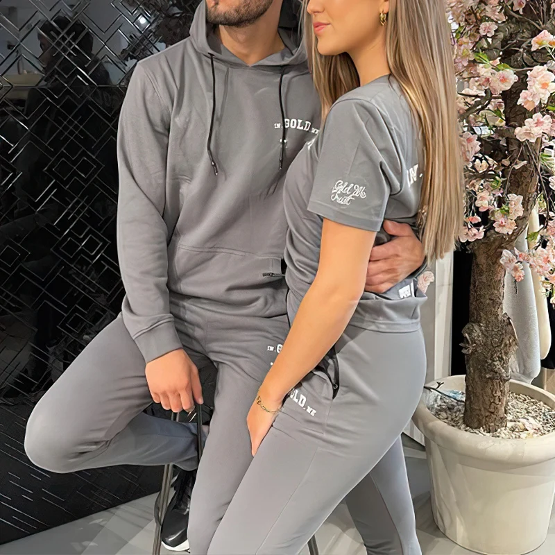 2022 OEM Unisex Casual Solid Color Hoodie Sweatshirt Sweatpants Lounge Couple Clothes Custom Logo Jogger Womens 2 Piece Sets