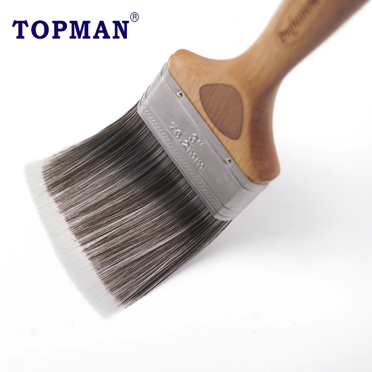 Topman 2 inch professional 100% high quality solid round taper filament laser engraved beech wood handle flat paint brush
