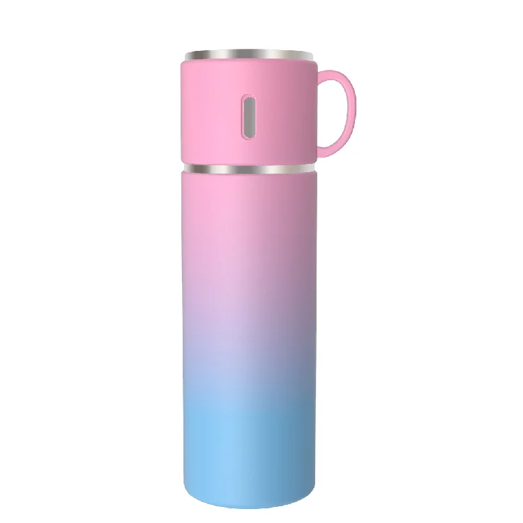 
2021style customized Logo 500ml bottle water stainless steel outdoors sport with cup cover 