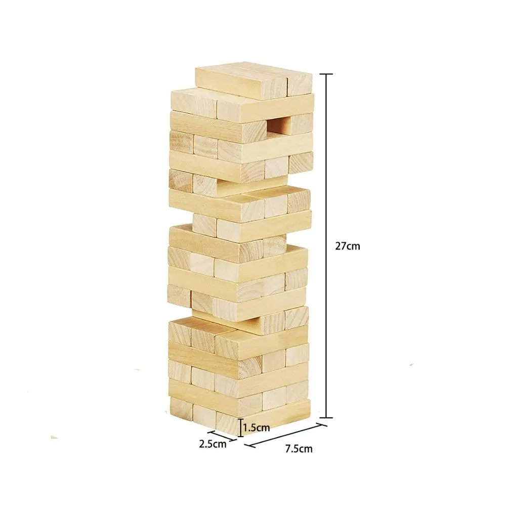Wholesale Custom Logo Wooden Classic Mini Tower Game Toy 54 Hardwood Blocks Wood Craft for Kids