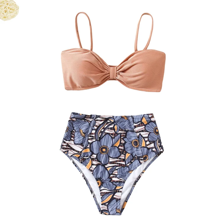 France style Flower printed Two Pieces Set bikini beachwear for lady