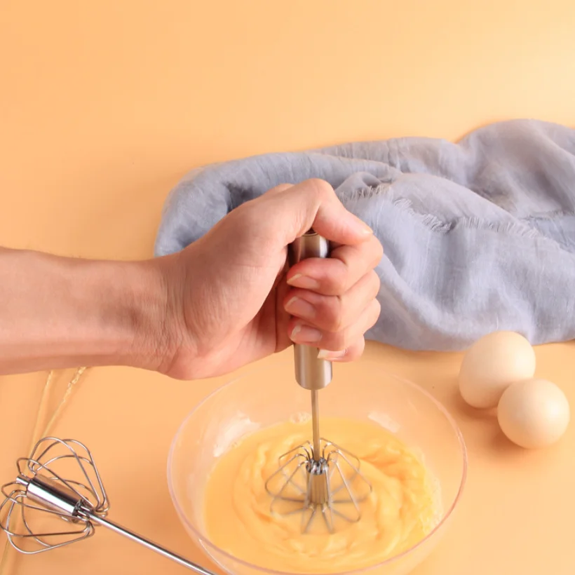 
Home Kitchen Accessories Tools Semi-automatic Beater Stainless Steel Whisk Manual Hand Mixer Self Turning Stirrer Egg Beater 