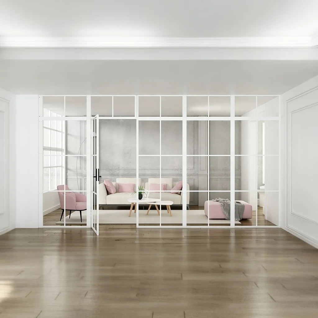 Oumeiga drawing room glass wall partition door between living room and bedroom