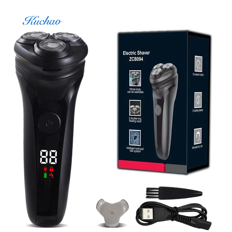 Three Reciprocating Blades Electric Beard Clipper Men USB Steel Stainless Power Battery Rechargeable Shaver