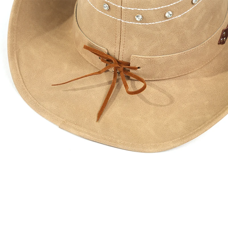 Ковбойская шляпа Outback, кожаные шапки в западном стиле, прочные кожаные шапки ручной работы для мужчин и женщин, 3 дюйма, бежевый/черный