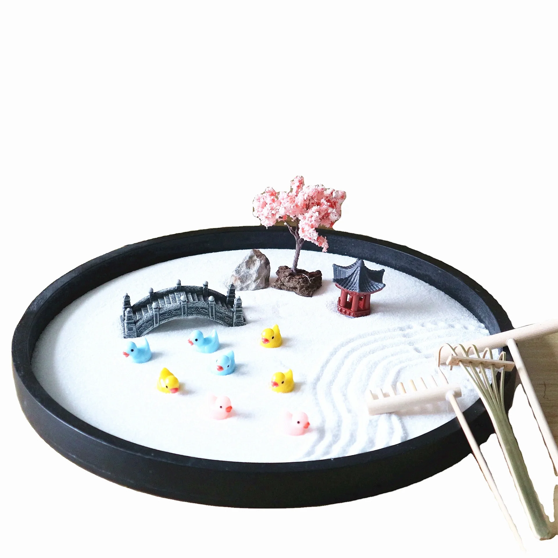 Japanese Zen Garden Desk Accessory Set Mini Home Decor with Sand Artificial Bonsai Tree Rocks Rakes for Room Use