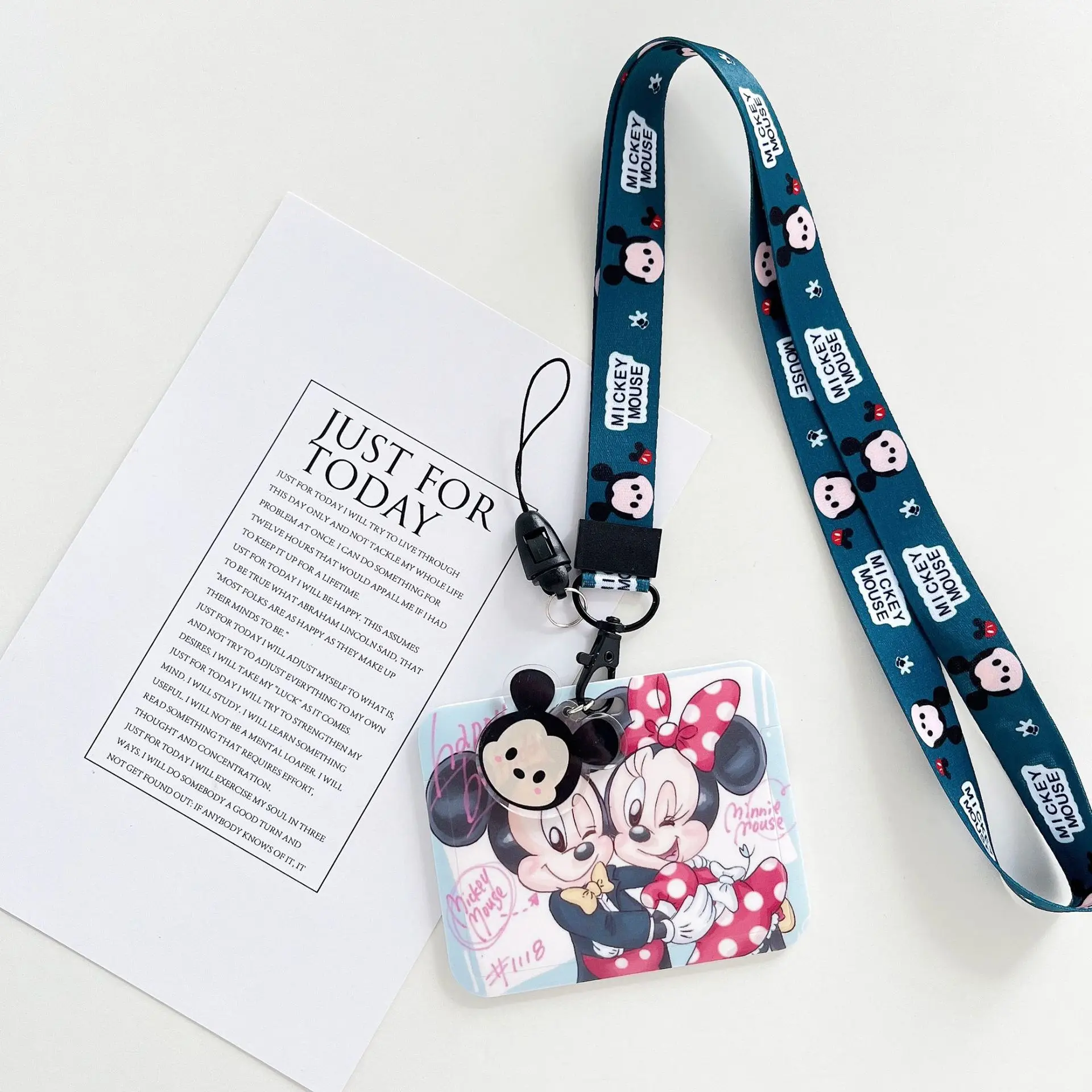 Lovely Cartoon Mickey Minnie Bear Card Holder Lanyards Anti-Lost Plastic Horizontal Student Bus ID Badge Card Case Lanyard