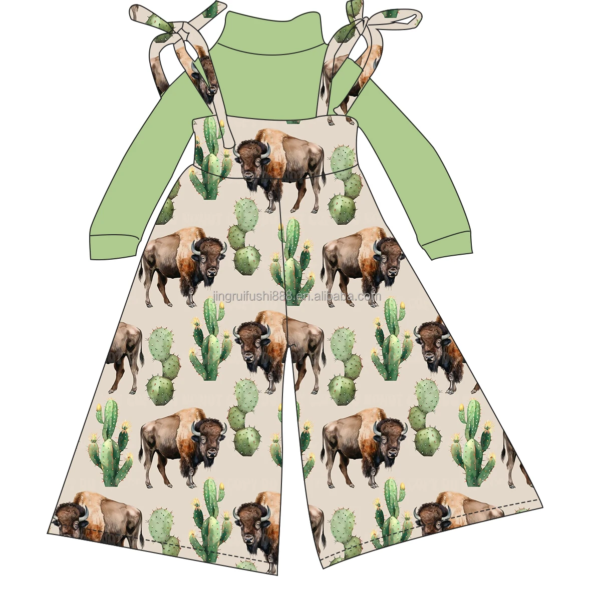 Wholesale Children Girls Clothing Outfits Western Printed Kids Baby Tops Jumpsuit Overalls Two Pieces Outfits