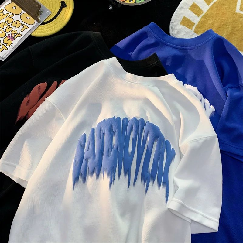 Wholesale Sublimation Blank Plain Cotton Tshirts Oversized Embossed Puff Printing Unisex T-shirt Clothing Manufacturers Custom