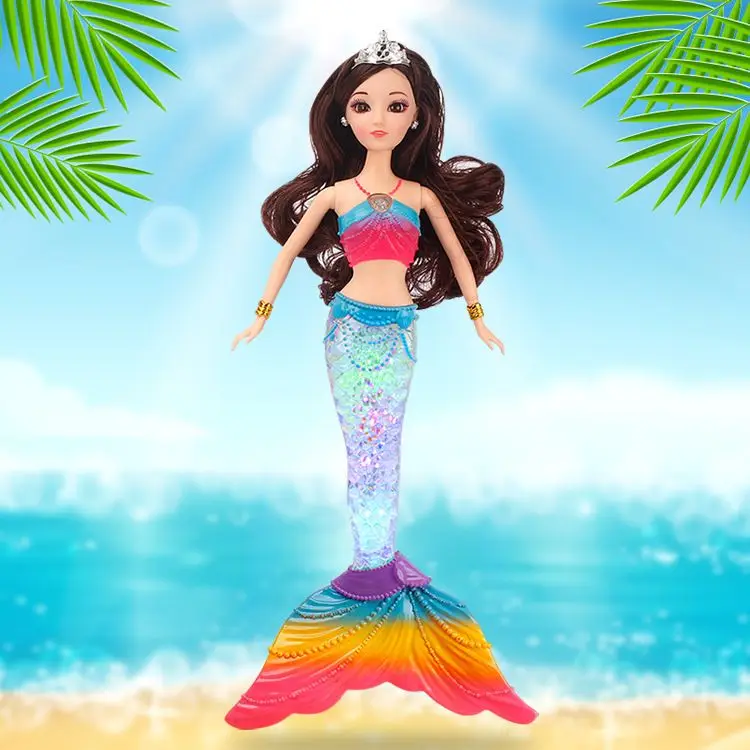 Mermaid Doll Set Colorful Light Music Princess Mermaid Enamel Doll Girl Gift
