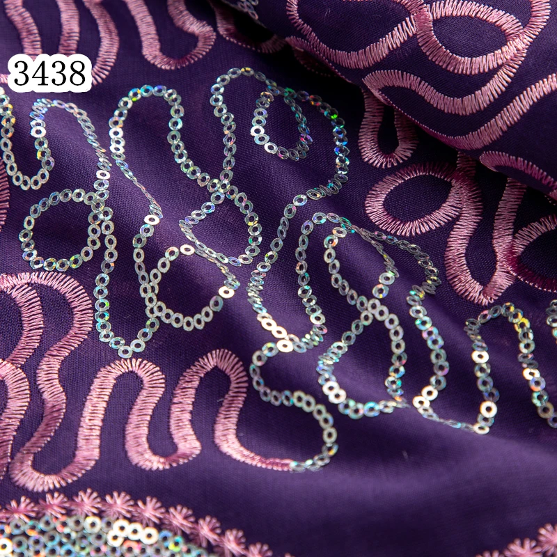 3438 Cheapest African Lace Fabric Free Shipping New Trends Swiss Voile Cotton Sequins Lace For Women Wedding Party Dress Sew