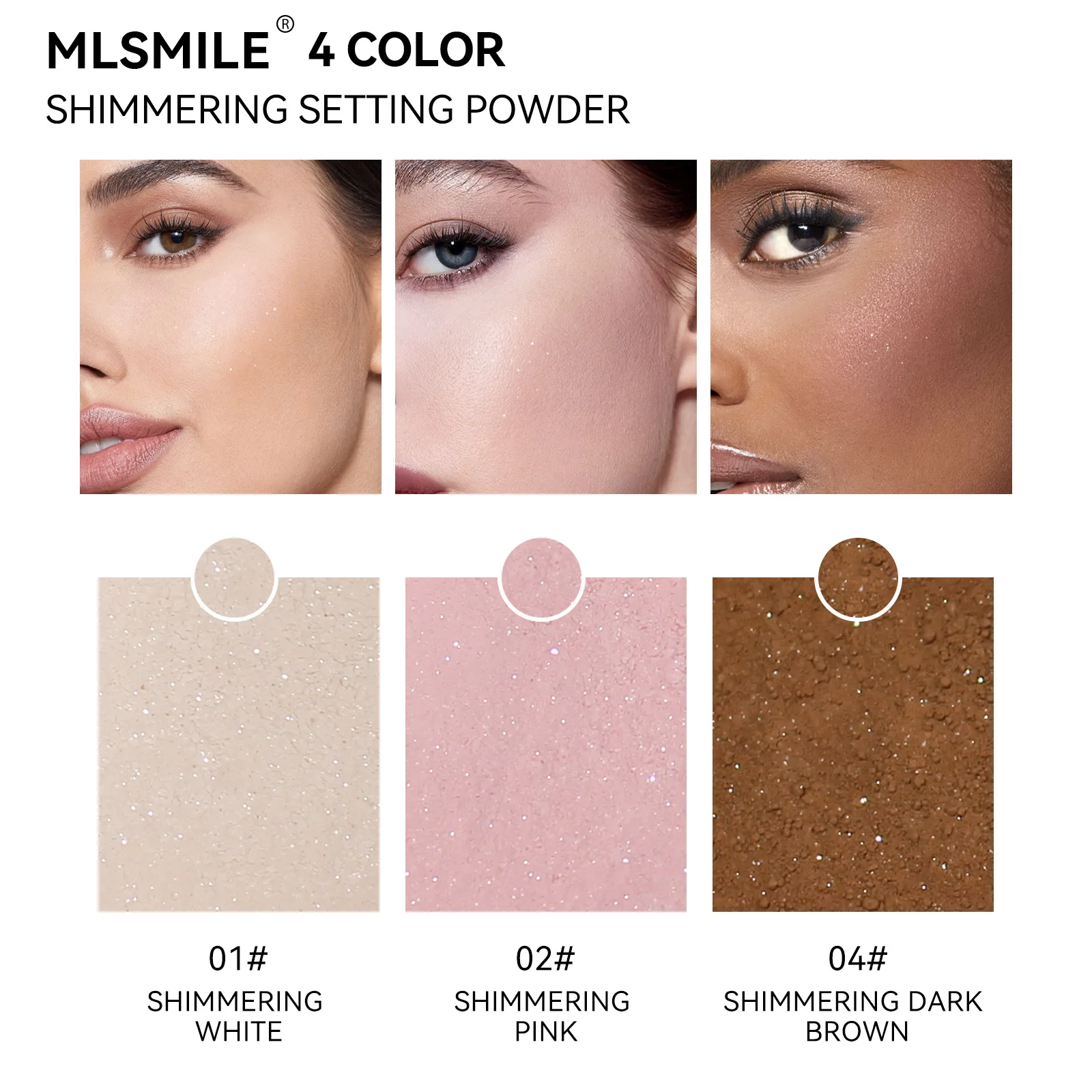 MLSMILE Waterproof Delicate Setting Powder Long Lasting 4 Colors Brightening Glossy Shimmering High Definition Loose Powder