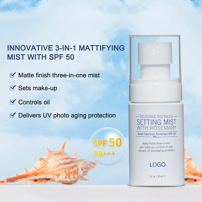 Оптовая продажа частная торговая марка SPF 50 Солнцезащитный спрей для макияжа всех типов