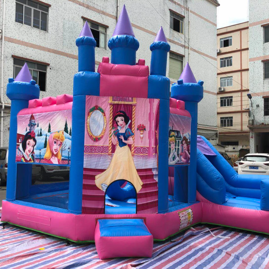 Custom factory inflatable pink girls bounce house with dry slide combo bouncy castle for kids
