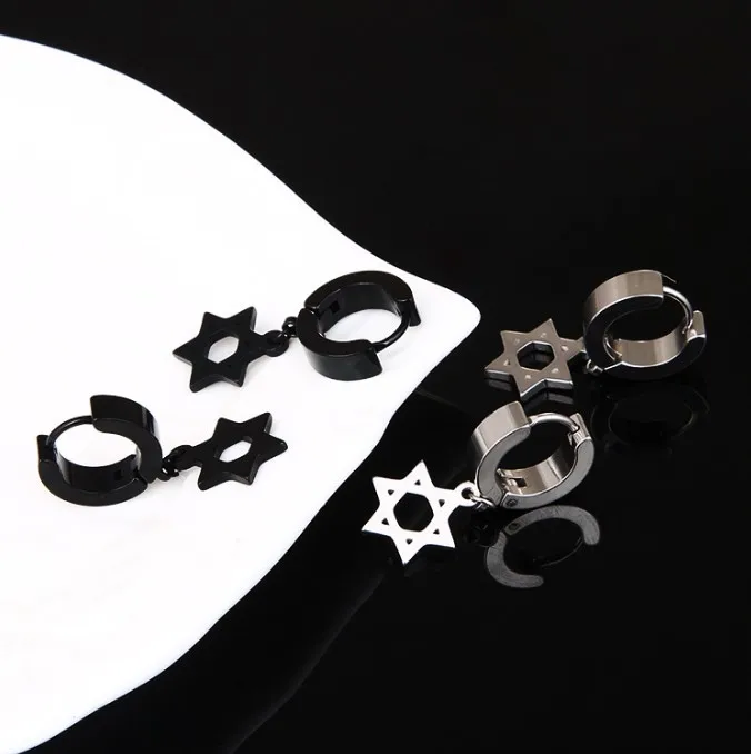 Star Ear Buckle Clip Korean Kpop Fashion Titanium Steel Punk Earrings Trendy Pendant Earring Jewelry for Men Women