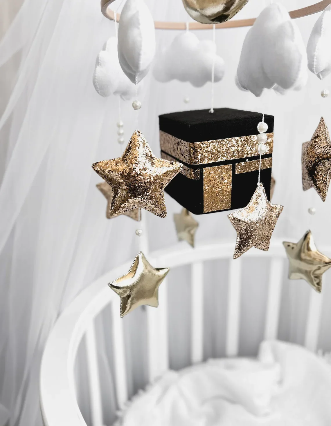 Hijab kaaba gift custom bedding hanging handmade soft felt toy islamic quran baby crib mobiles for girl boy room decor