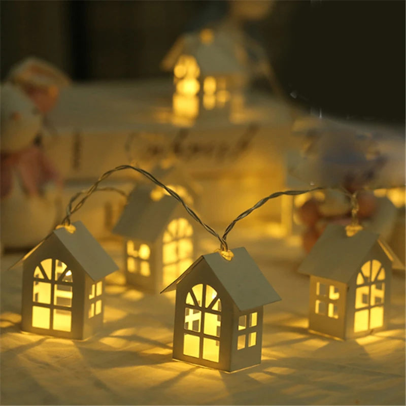 2M 10 LED Garland Wood House String Light Christmas Wedding Party Decoration Lights String
