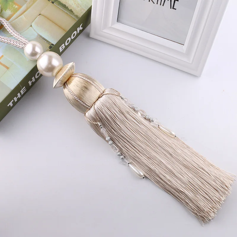 Home Decorative Bonfull Luxury Curtain Accessories Pearl Hanging Ball Tassel Poom Fringe Curtain Wall Rope Tiebacks