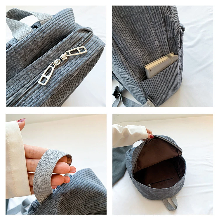 Fabric School Backpack Stripe Girls Casual Daily Bag Corduroy Backpack Bag Wholesale Teenagers Fashion Polyester Backpack
