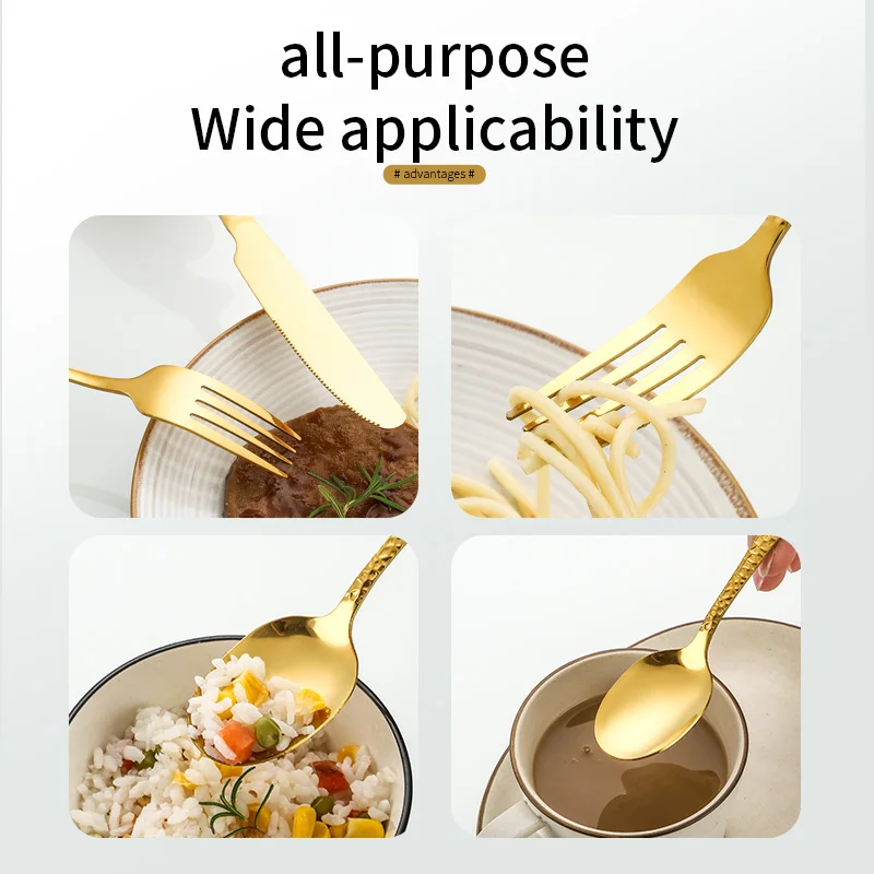 4pcs Dishwasher Safe Table Knife Forks Spoon Hammered Flatware Sets Luxury Silver Stainless Steel Cutlery Set