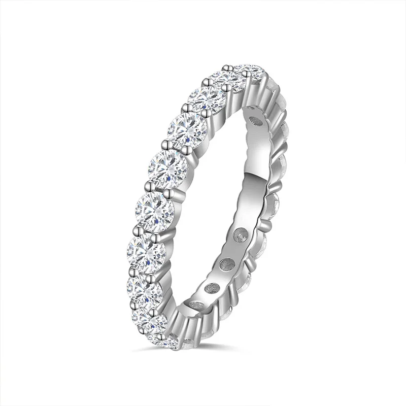 Женское обручальное кольцо из 925 серебра с покрытием белого золота VVS Moissanite Pave вечность