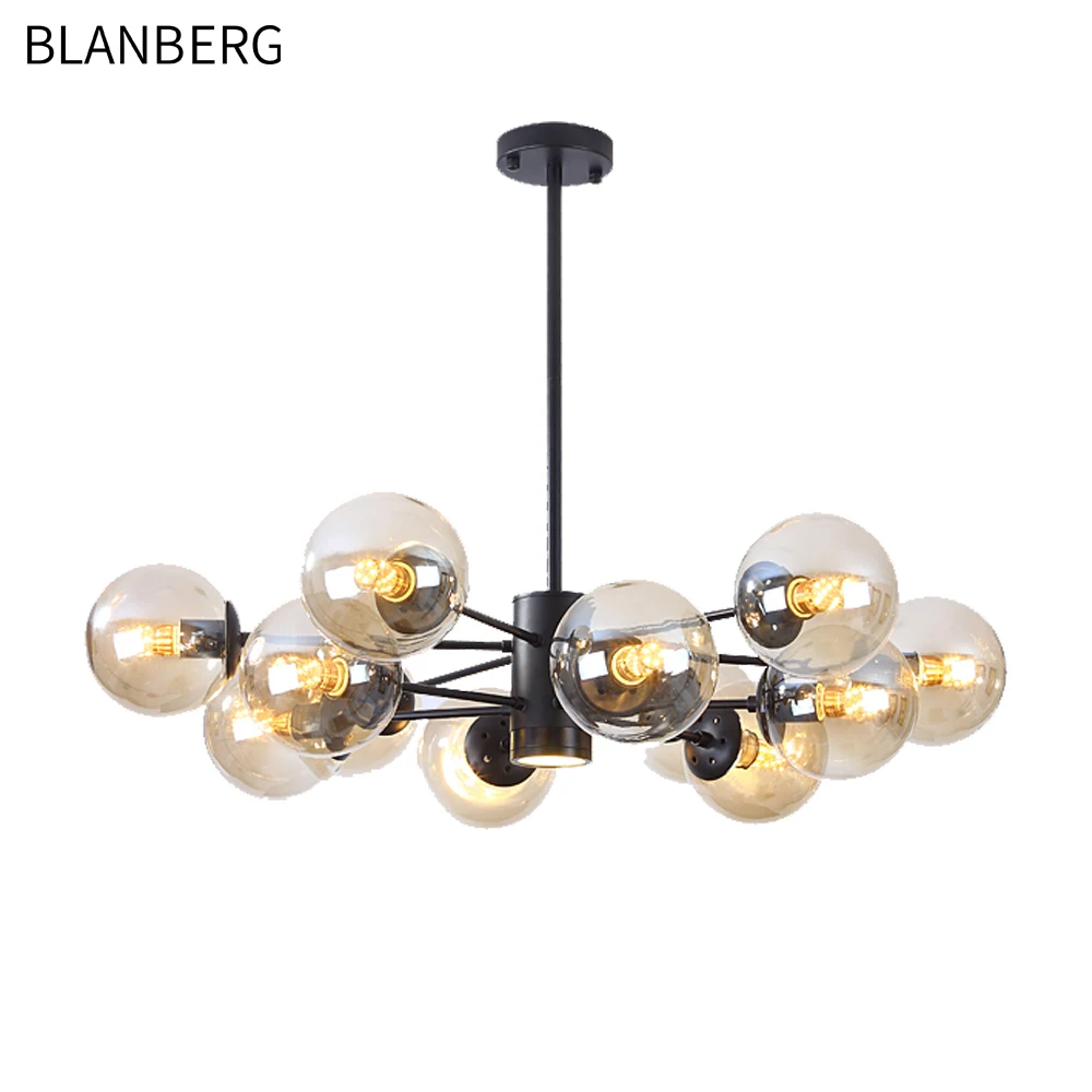 Hot Sale Black Gold Brass Color Glass Ball Chandelier for Home Office Living Dining Room with LED Light Source by Magic Bean