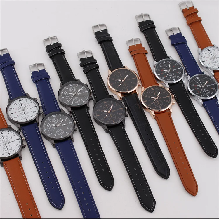 Лидер продаж, простые мужские часы, модные мужские кварцевые часы с кожаным ремешком, оптовая продажа от производителя