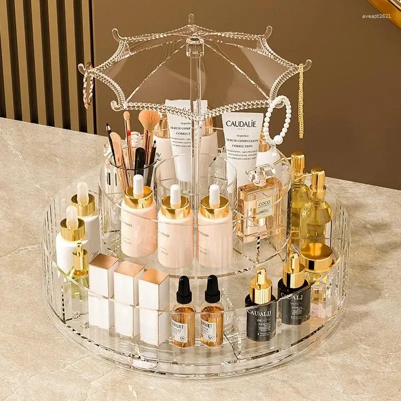 Luxury Makeup Organizer Dresser Shelf Large Capacity Skincare Eyebrow Lipstick Boxes Transparent Desktop Cosmetics Storage Racks