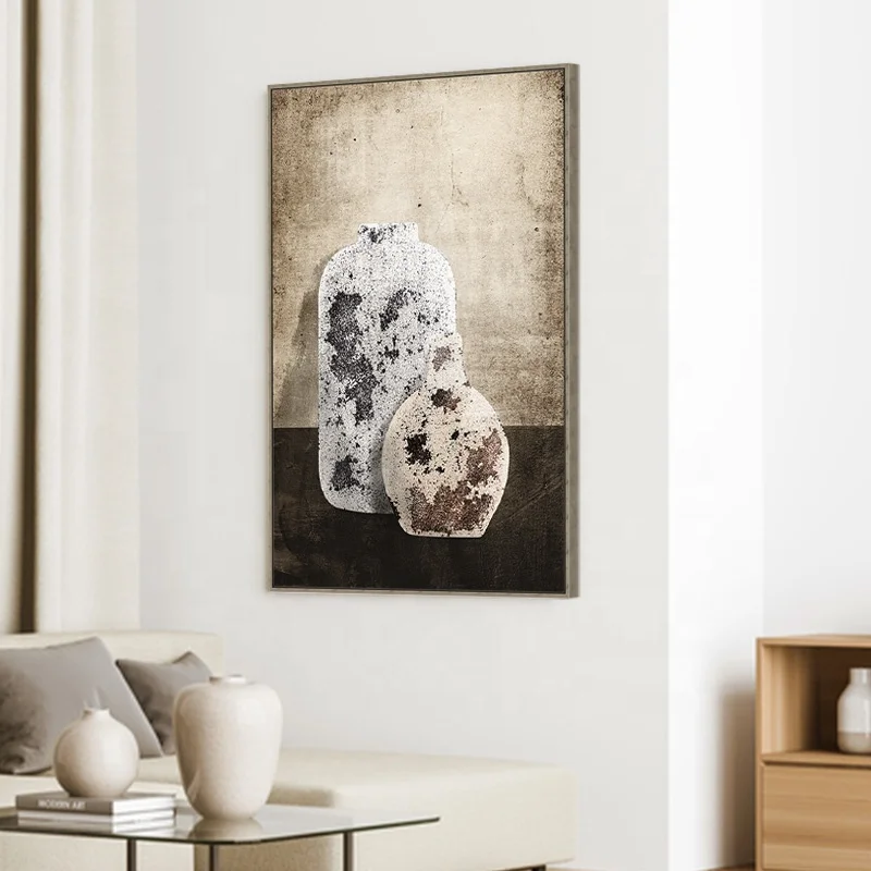 Retro Vase Wall Painting Framed Vintage Canvas Painting Still Life Oil Painting Print Wall Art Poster Hotel Living Room Decor
