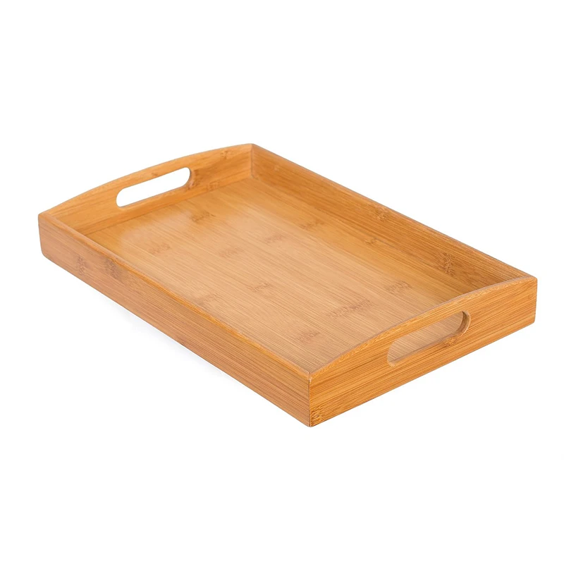 Handmade 3 pcs Bamboo Breakfast Bed Tray / Bamboo  Serving Tray/ Bamboo Food Tray with  Cut Out Handle Set of 3
