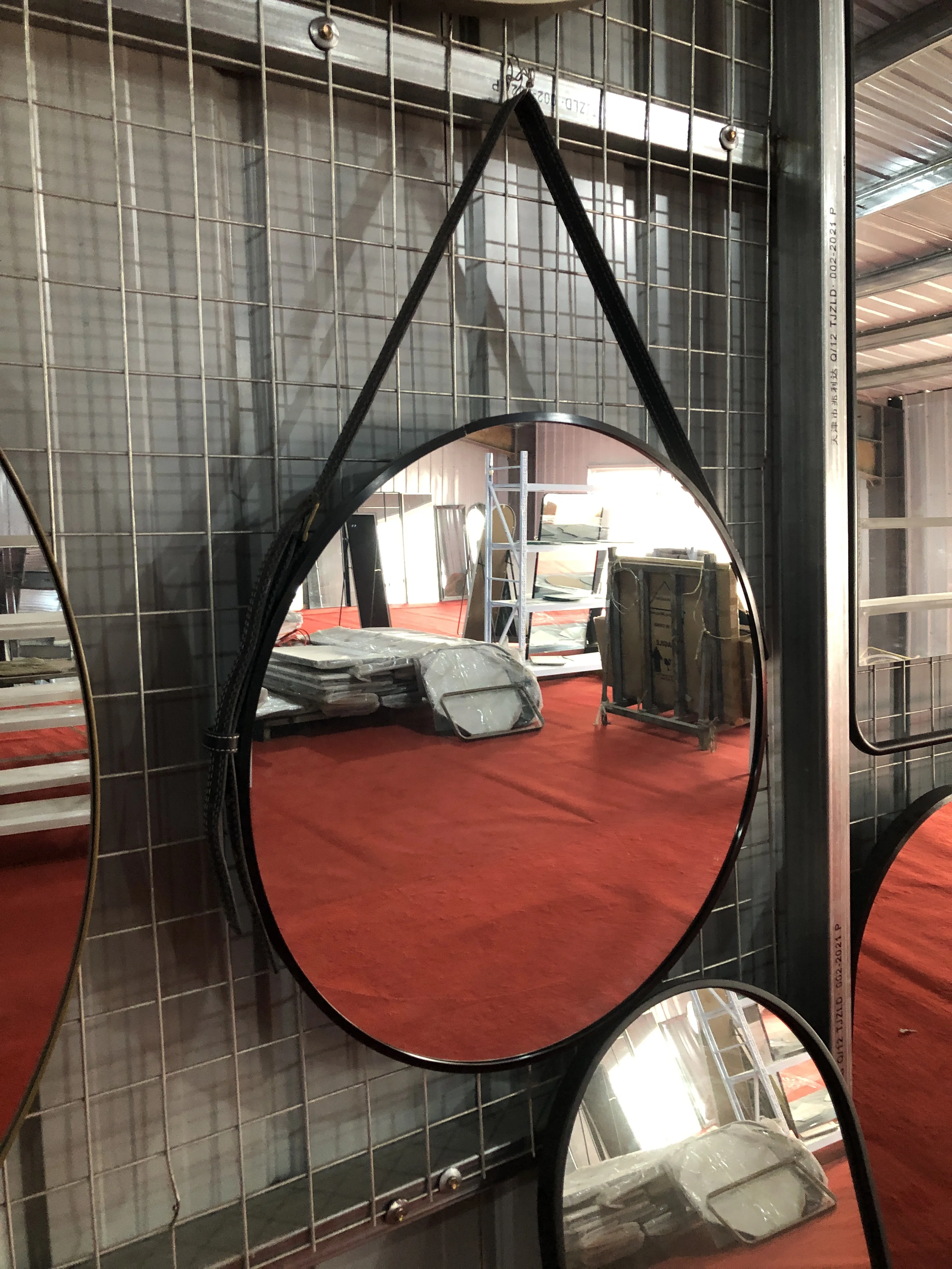 40 50 60cm Round Aluminum frame  Mirror frame with leather Chain Hanging Makeup Bathroom Wall Mirror Decor espejo spiegel