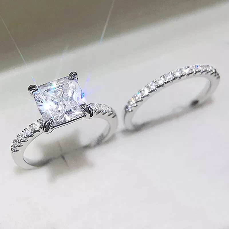 CAOSHI 4 Designs rings set Silver Color Ring for Women Inlaid White Zircon Stones Wedding Rings Set Wedding