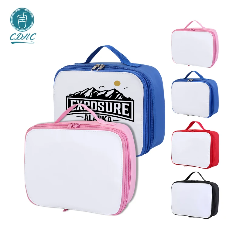 China warehouse Student Kids Sublimation Blanks Polyester Portable Lunch Tote Bag For Sublimation  with Zipper Flap