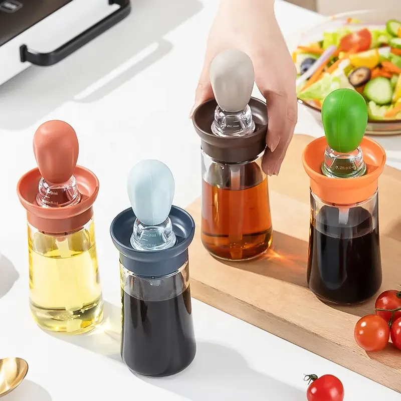 180ml Kitchen Silicone Oil Bottle Baking Barbecue Oil Brush Dispenser Bottle