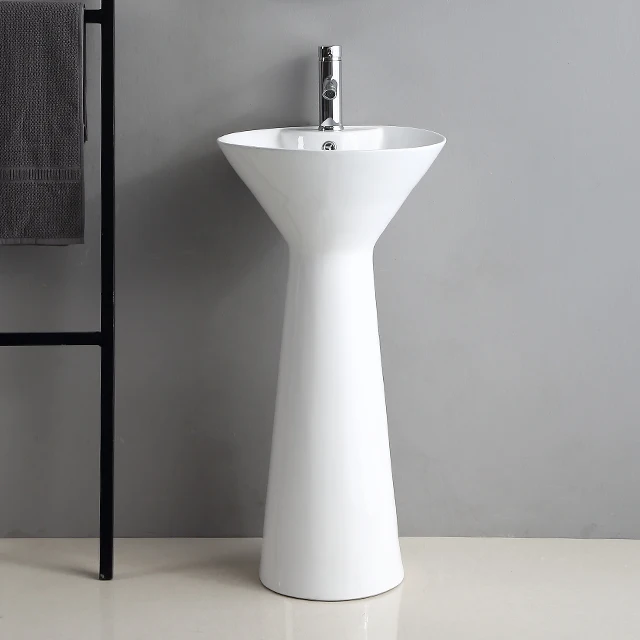 Hotel Basin Sink Bathroom Sink Sanitary Ware One Piece Ceramic Pedestal Wash Basin