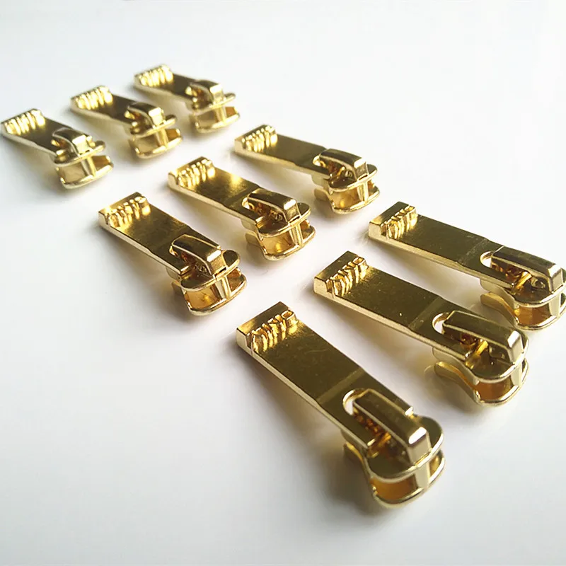 
High Quality free lead free nickel 5# Metal Plating Gold Auto Lock customized logo puller Slider for plastic Zipper 